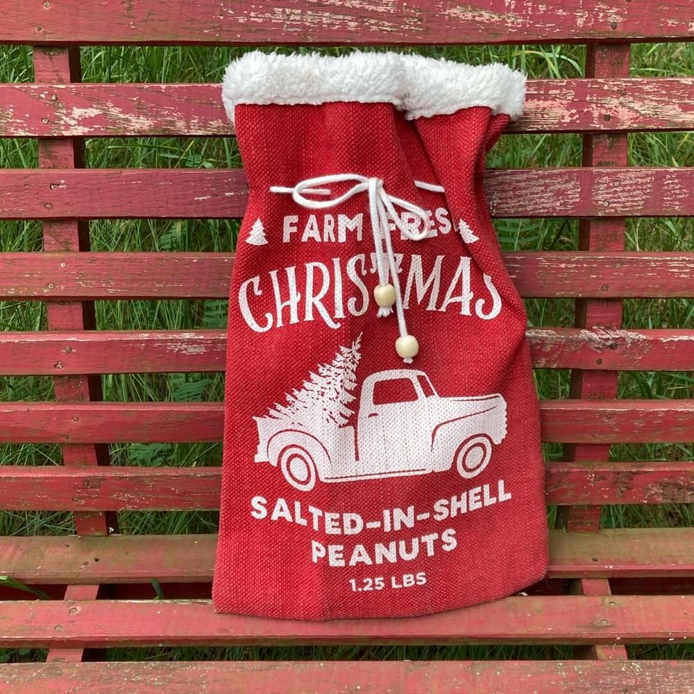 Gift Bag Christmas Holiday Tree Gift Vintage Truck Red Canvas Fur